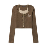 Women Long Sleeve T-Shirt Knitted Short-Sleeved T-shirt Girls Autumn Leisure