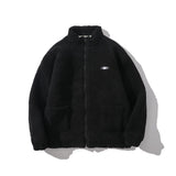 Men Cotton Mixed Jacket Coat Berber Fleece Coat Men's Autumn and Winter Stand Collar Zipped Cotton-Padded Jacket Loose