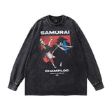 Men Long Sleeve Shirt Cartoon Anime Print Long Sleeve T-shirt Men and Women Street Distressed