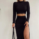 Women Co-Ord Set Autumn Sexy Long Sleeve Top Suit