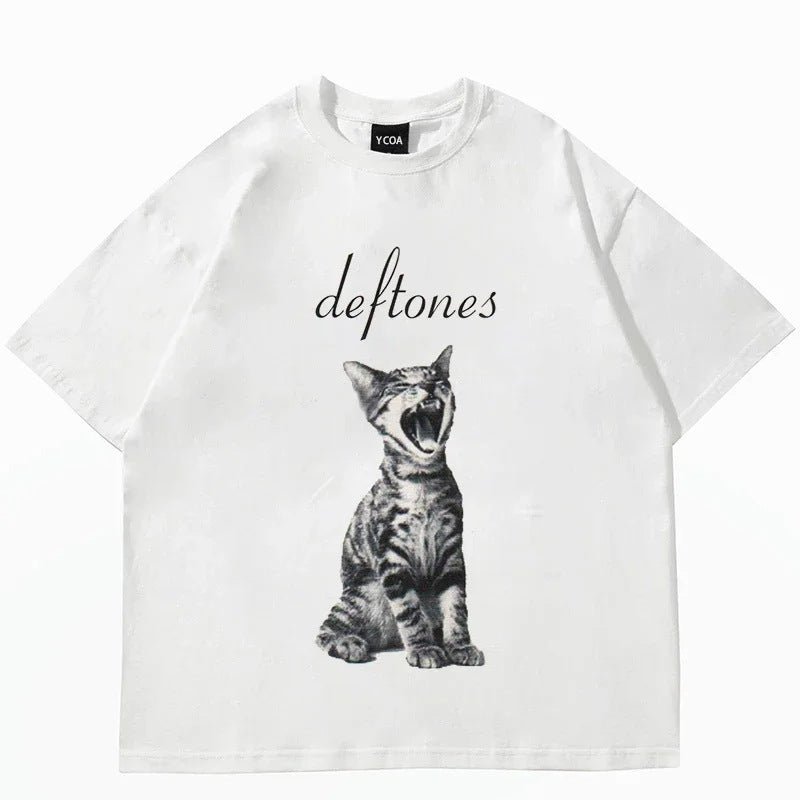 Cute and ring Cat Printed Short Sleeve T-shirt