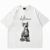 Cute and ring Cat Printed Short Sleeve T-shirt