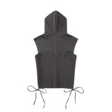 Women Vest Hooded Sleeveless Vest Stitching Letter Embroidery Summer Casual Women