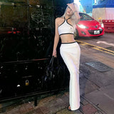 Women Dresses Summer Backless Sheath Split Skirt Casual Suit