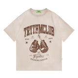 Men's T Shirt Letter Print Short-Sleeve T-shirt Men's and Women's Retro Loose round Neck