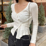 Women Long Sleeve Shirt Women's Threaded Cotton Bottoming Shirt