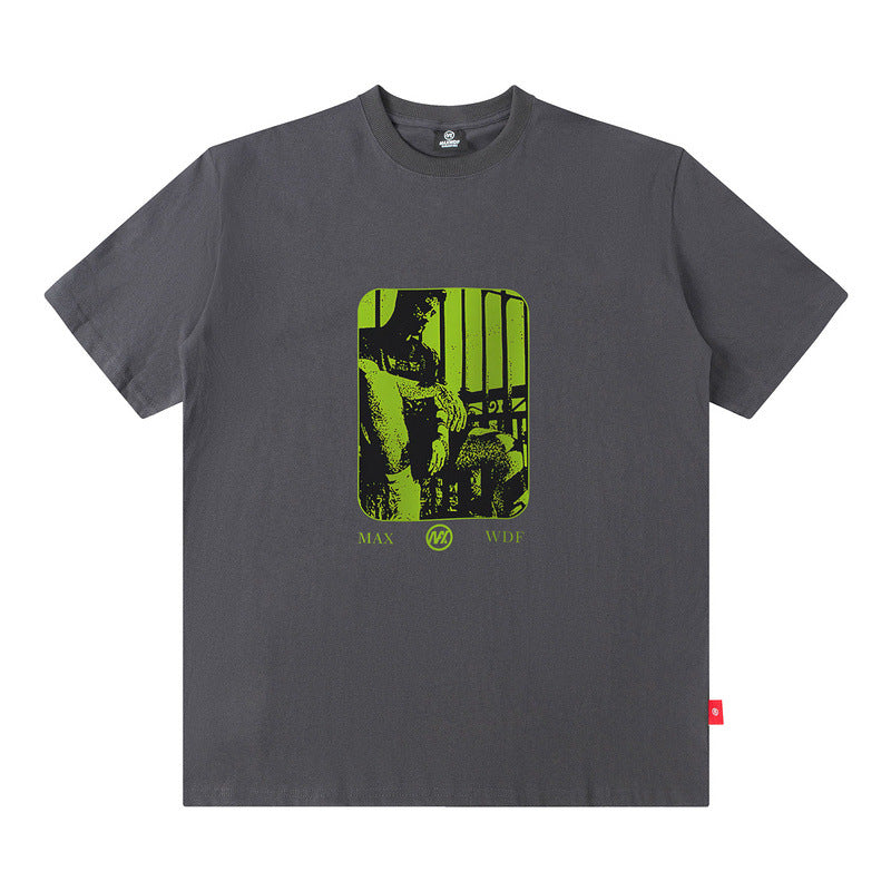 Men T Shirt Hip Hop Print Short Sleeve T-shirt Men and Women All-Matching Cotton