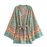 Women T-Shirt Spring Printed Cardigan Long Sleeve Belt Top