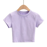 Women T-shirt Summer round Neck Short Sleeves Fitted Short T-shirt