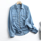 Women T-Shirt Autumn Long Sleeve Tencel Denim Shirt Women