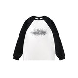 Unisex Hoodie Vintage Embroidered Raglan Sleeve Crew Neck Pullover Sweatshirt