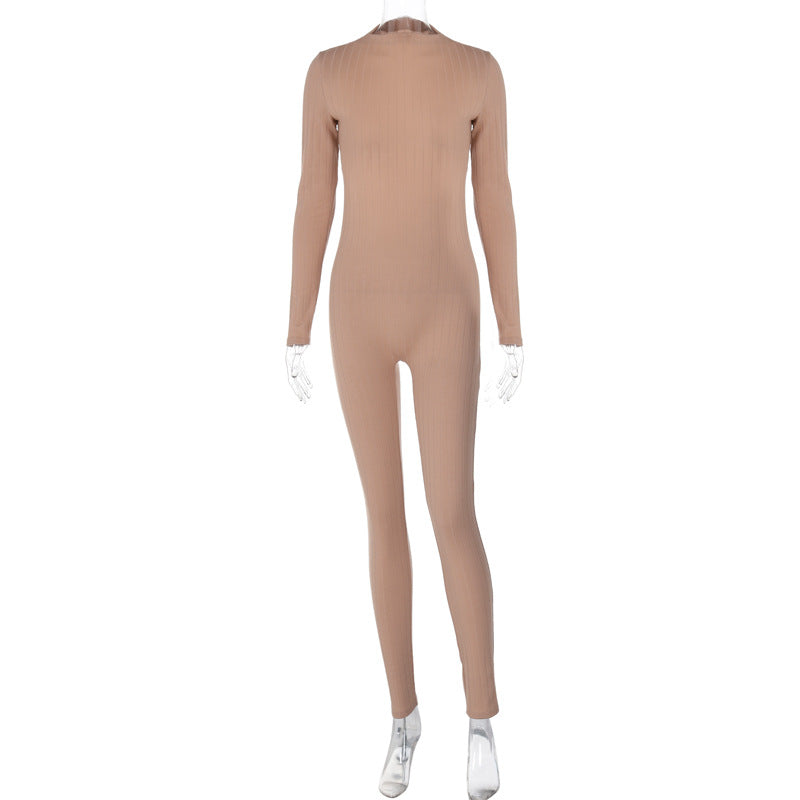 Women Jumpsuit Winter Crew Neck Long Sleeve One-Piece Trousers