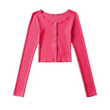 Women T-Shirt Cardigan Spring/Summer round Neck Long Sleeve T-shirt