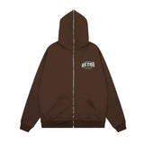 Men Hoodie Flame Letter Embroidered Hooded Coat Masked Zipper Cardigan Sweater