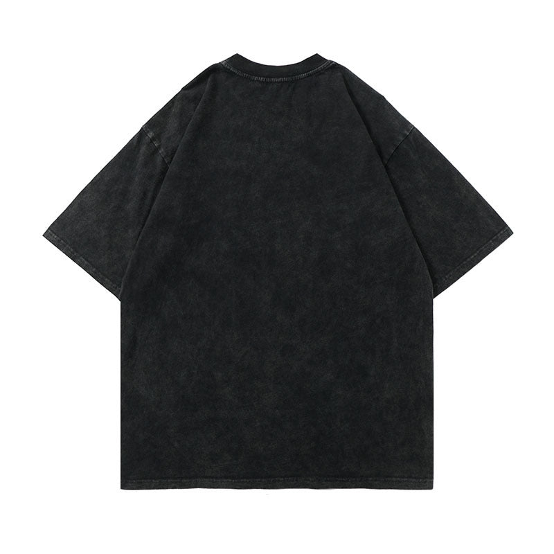 Men T Shirt Worn Looking Washed-out Short-Sleeved T-shirt Men's Fashion Brand Hip Hop Print Loose