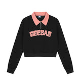 Women Hoodie Short Sweater Polo Collar Long Sleeve Casual Women