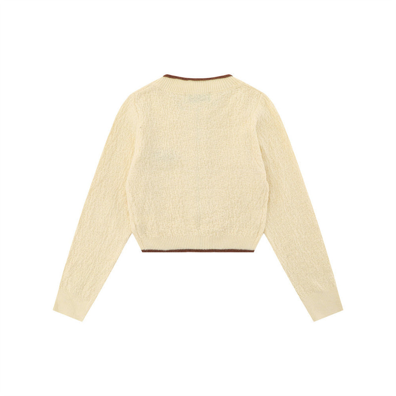 Women Sweater Short Knitted Cardigan Crew Neck Casual Spring and Autumn Girls