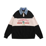 Men Hoodie Stitching Embroidered Letters Men's Loose Spring and Autumn Long Sleeve Polo Shirt