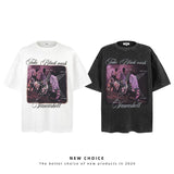 American vintage street T-shirt retro character print men's loose top