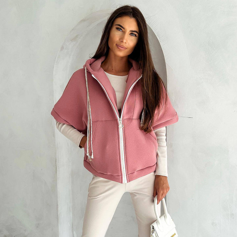 Women Sweatshirt Spring Zipper Hooded Sweater Women Spring and Autumn Short Sleeve