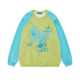 Men Hoodie Butterfly Print Sweater Boys Vintage Pullover Long Sleeve Loose Autumn