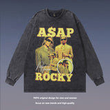 Men Long Sleeve Shirt Washed and Worn Long Sleeve T-shirt Men and Women Loose
