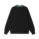 Men Hoodie Contrast Color Lapels Pullover Sweater Men's Patch Letter Inkjet Printing Long Sleeve