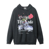 Men Hoodie Hip Hop Trend Rose Character Printed Hoodie