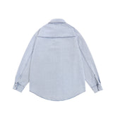 Men Long Sleeved T Shirt Embroidered Denim Long Sleeve Shirt Men Spring and Autumn Wash Water Denim Shirt Coat