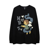 Men Long Sleeve Shirt Dopamine Cartoon Printed Lovers Wild Long Sleeve T-shirt for Men and Women