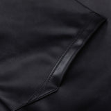 Men Hoodie PU Leather Hooded Sweater Men's Autumn and Winter Locomotive Style Loose Leather Coat Hooded Pullover Coat