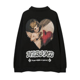 Men Hoodie Hip Hop American Love Character Printing Lapel Sweatshirt