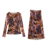 Women Skirt Women's Spring Clothing Printed Skirt Long Skirt Suit
