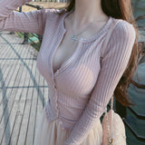 Women Long Sleeve Shirt Button Cardigan Coat V-neck Top for Women