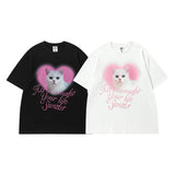 Men T Shirt Vintage Kitten Print Short Sleeve T-shirt Men and Women Ins Couple Vintage