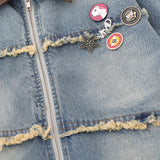 Men Denim Jacket Men's Loose Lapels Washed and Worn Denim Jacket