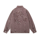 Men Denim Jacket Embroidered Spider Denim Jacket Men Loose Wash Do the Old Cowboy Coat
