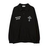 Men Hoodie Cross Printing Lapel Sweater Men's Loose Long Sleeve Polo Collar Pullover
