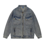 Men Denim Jacket Washed and Worn Denim Jacket Men's Vintage Pocket Jacket Spring and Autumn