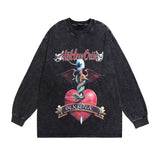 Men Long Sleeve Shirt Punk Vintage Printed Washed Long Sleeve T-shirt for Men and Women