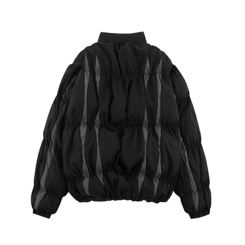 Men Cotton Mixed Jacket Coat Stitching Contrast Color Striped Bread Coat Men's Winter Cotton Dress Loose Zip Coat