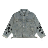 Men Denim Jacket XINGX Embroidered Stitching Denim Clothes Jacket Men's Autumn and Winter Washed and Worn Coat