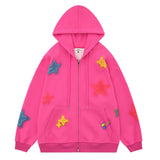 Men Hoodie Five-Pointed Star Puff Print Hooded Jacket Two-Way Zipper Cardigan Sweater