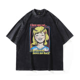 Men T Shirt Washed Distressed Printed Short Sleeve Men and Women Couple