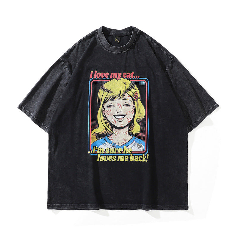 Men T Shirt Vintage Cartoon Printed Short Sleeve T-shirt for Men and Women