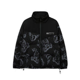 Men Cotton Padded Jacket Coat Printed Stitching Cotton Coat Jacket Men's Ins Loose down Jacket Cotton-Padded Jacket