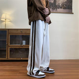 Men Sweatpants Autumn Loose Striped Casual Pants Straight Wide Leg