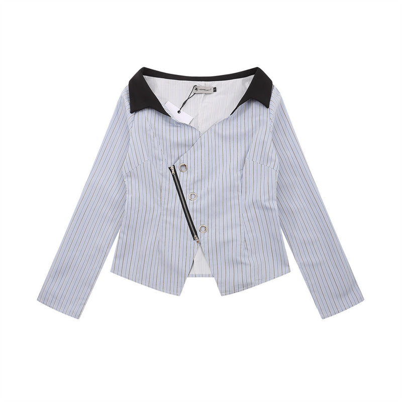 Women Long Sleeve Shirt Women's Fall Color-Blocking Slim Fit