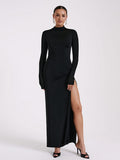 Women Dresses Winter Women's Clothing Long Sleeve Split Maxi Dress
