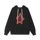Men Hoodie Flocking Embroidery Five-Pointed Star Hooded Loose Sweater
